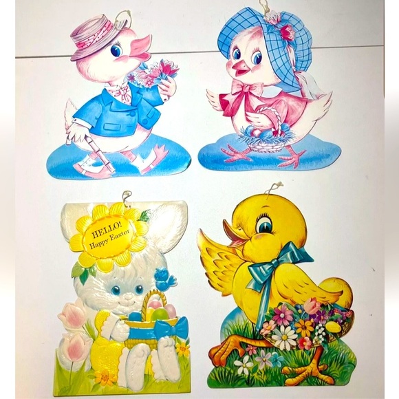 Lot Vintage Easter Spring Die Cut Cutout Decorations Norcross Card Bunny Chicks - Picture 1 of 10